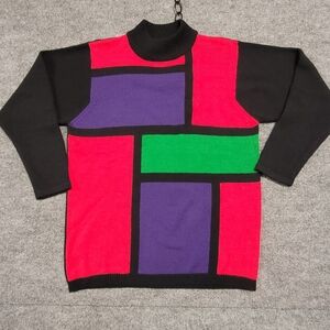 Vintagw Color Block Sweater - Black, Red, Purple, Green